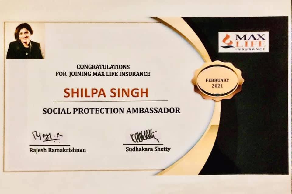 Max Life Insurance Social Protection Ambassador certificate